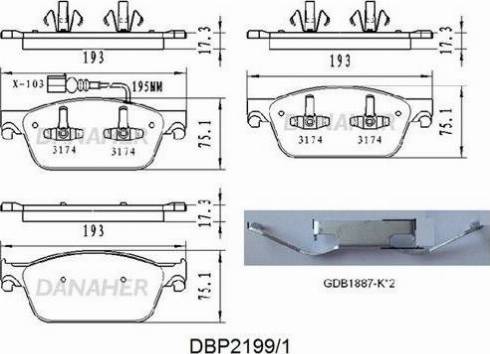 Danaher DBP2199/1 - Bremžu uzliku kompl., Disku bremzes ps1.lv