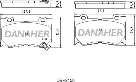 Danaher DBP2156 - Bremžu uzliku kompl., Disku bremzes ps1.lv