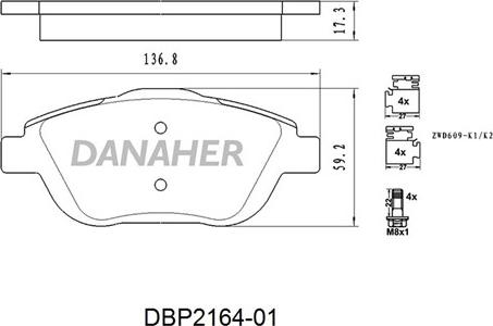 Danaher DBP2164-01 - Bremžu uzliku kompl., Disku bremzes ps1.lv