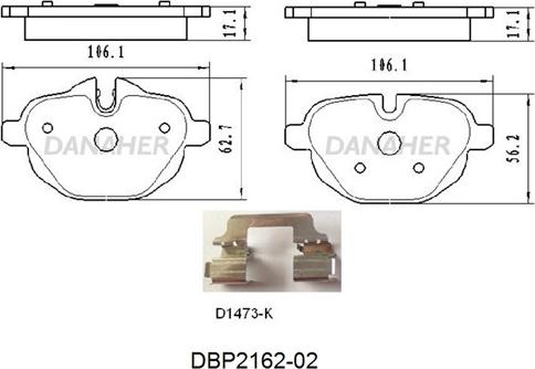 Danaher DBP2162-02 - Bremžu uzliku kompl., Disku bremzes ps1.lv