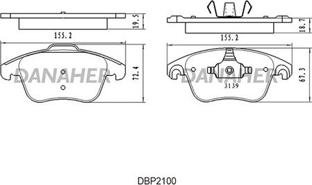 Danaher DBP2100 - Bremžu uzliku kompl., Disku bremzes ps1.lv