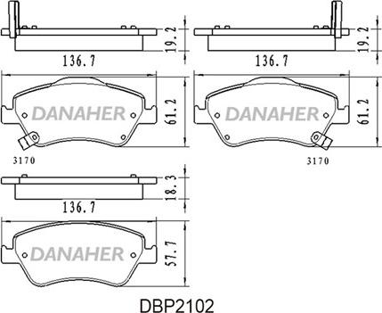 Danaher DBP2102 - Bremžu uzliku kompl., Disku bremzes ps1.lv