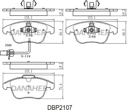 Danaher DBP2107 - Bremžu uzliku kompl., Disku bremzes ps1.lv