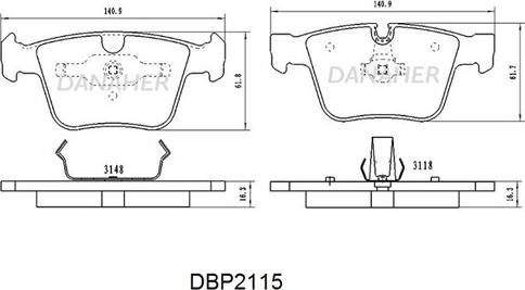 Danaher DBP2115 - Bremžu uzliku kompl., Disku bremzes ps1.lv