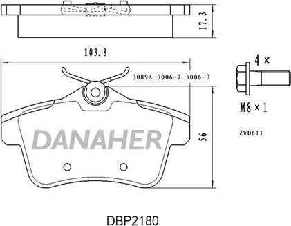 Danaher DBP2180 - Bremžu uzliku kompl., Disku bremzes ps1.lv