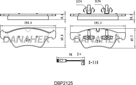 Danaher DBP2125 - Bremžu uzliku kompl., Disku bremzes ps1.lv