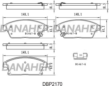Danaher DBP2170 - Bremžu uzliku kompl., Disku bremzes ps1.lv