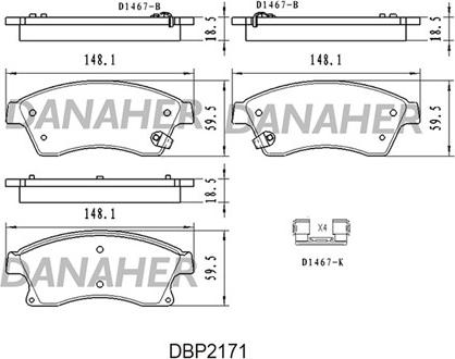 Danaher DBP2171 - Bremžu uzliku kompl., Disku bremzes ps1.lv