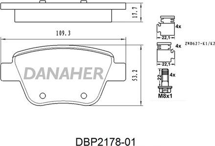 Danaher DBP2178-01 - Bremžu uzliku kompl., Disku bremzes ps1.lv