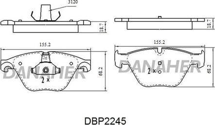 Danaher DBP2245 - Bremžu uzliku kompl., Disku bremzes ps1.lv