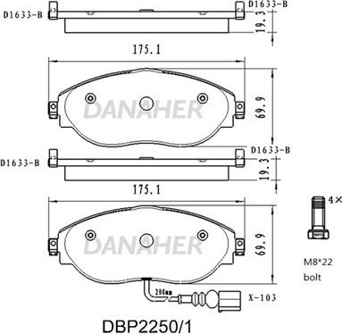 Danaher DBP2250/1 - Bremžu uzliku kompl., Disku bremzes ps1.lv