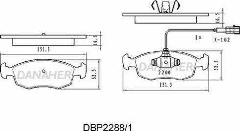 Danaher DBP2288/1 - Bremžu uzliku kompl., Disku bremzes ps1.lv