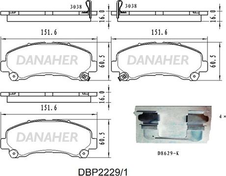 Danaher DBP2229/1 - Bremžu uzliku kompl., Disku bremzes ps1.lv