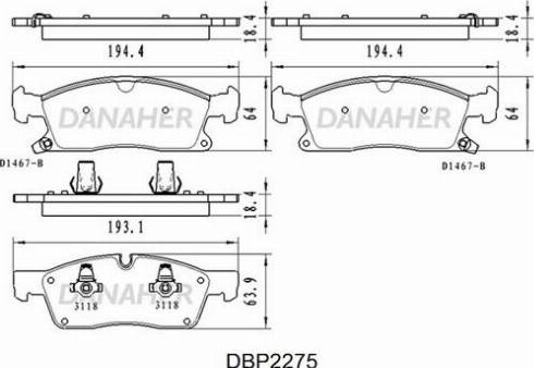 Danaher DBP2275 - Bremžu uzliku kompl., Disku bremzes ps1.lv