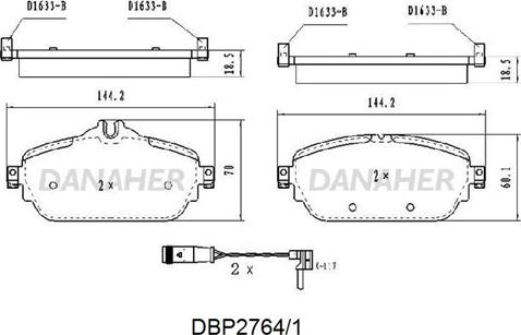 Danaher DBP2764/1 - Bremžu uzliku kompl., Disku bremzes ps1.lv