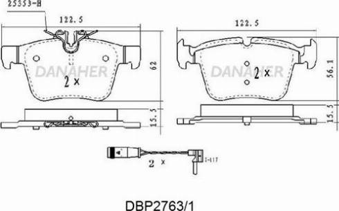 Danaher DBP2763/1 - Bremžu uzliku kompl., Disku bremzes ps1.lv