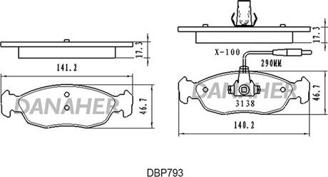 Danaher DBP793 - Bremžu uzliku kompl., Disku bremzes ps1.lv