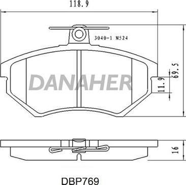 Danaher DBP769 - Bremžu uzliku kompl., Disku bremzes ps1.lv