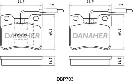 Danaher DBP703 - Bremžu uzliku kompl., Disku bremzes ps1.lv