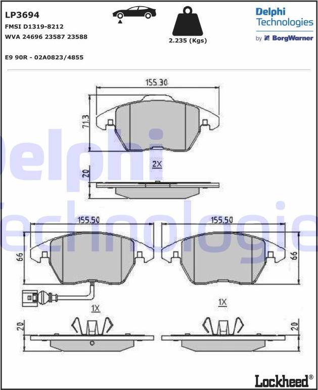 Delphi LP3694 - Bremžu uzliku kompl., Disku bremzes ps1.lv