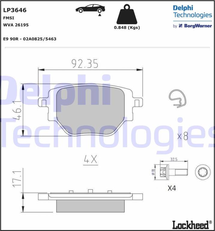 Delphi LP3646 - Bremžu uzliku kompl., Disku bremzes ps1.lv