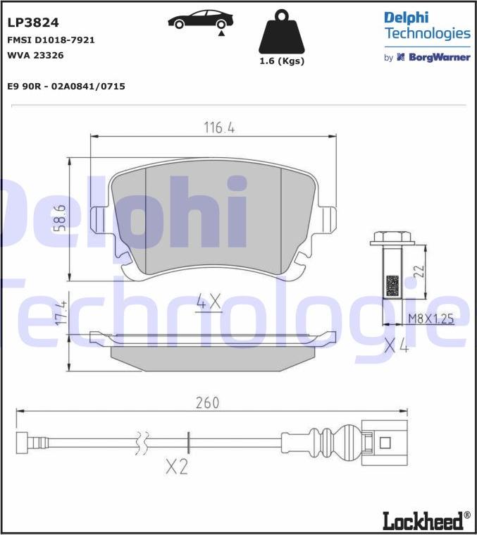 Delphi LP3824 - Bremžu uzliku kompl., Disku bremzes ps1.lv