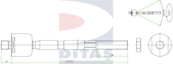 Ditas A2-5624 - Aksiālais šarnīrs, Stūres šķērsstiepnis ps1.lv