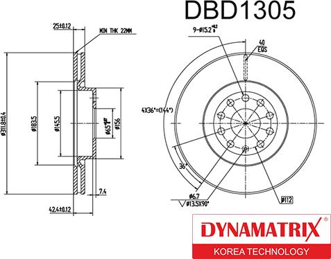 Dynamatrix DBD1305 - Bremžu diski ps1.lv