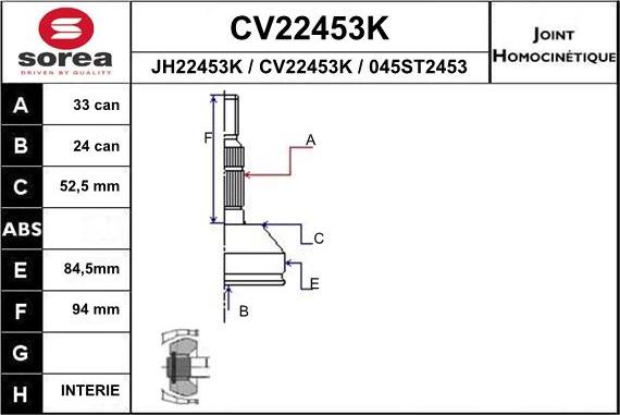 EAI CV22453K - Šarnīru komplekts, Piedziņas vārpsta ps1.lv