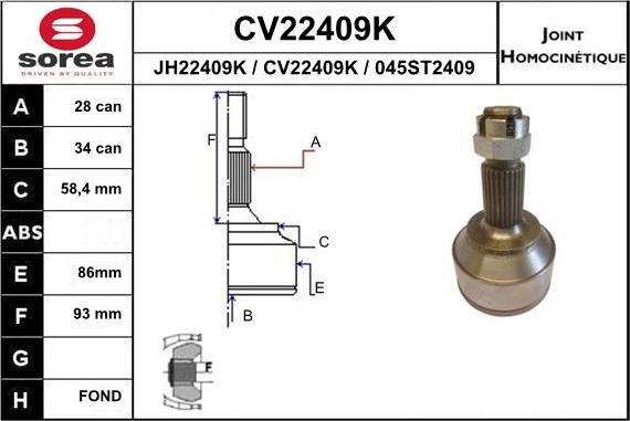 EAI CV22409K - Šarnīru komplekts, Piedziņas vārpsta ps1.lv