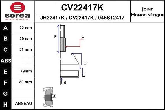 EAI CV22417K - Šarnīru komplekts, Piedziņas vārpsta ps1.lv