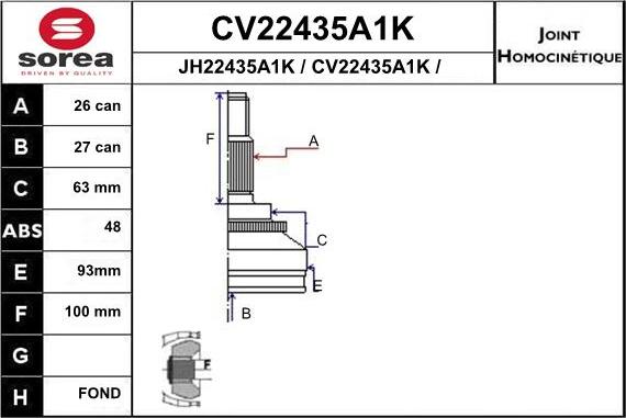 EAI CV22435A1K - Šarnīru komplekts, Piedziņas vārpsta ps1.lv