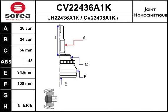 EAI CV22436A1K - Šarnīru komplekts, Piedziņas vārpsta ps1.lv