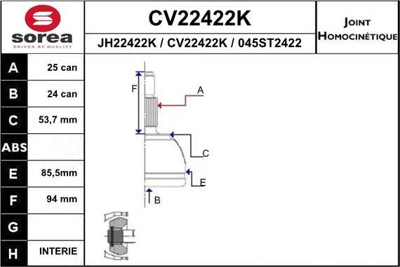 EAI CV22422K - Šarnīru komplekts, Piedziņas vārpsta ps1.lv