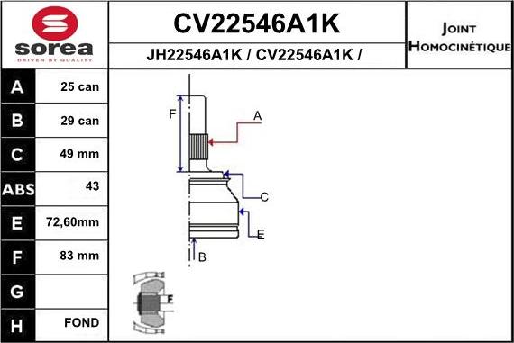 EAI CV22546A1K - Šarnīru komplekts, Piedziņas vārpsta ps1.lv