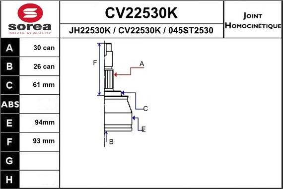 EAI CV22530K - Šarnīru komplekts, Piedziņas vārpsta ps1.lv