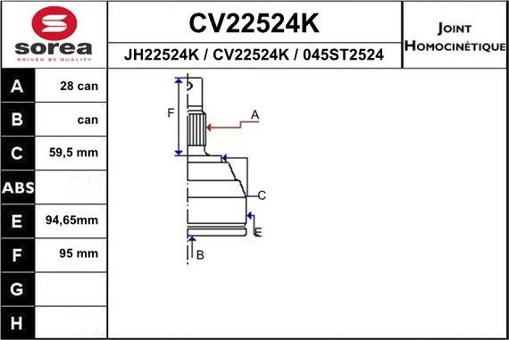 EAI CV22524K - Šarnīru komplekts, Piedziņas vārpsta ps1.lv