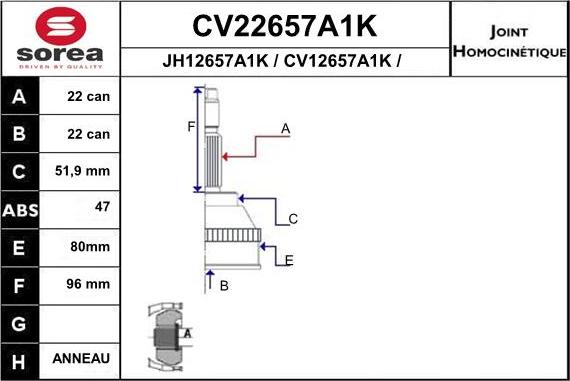 EAI CV22657A1K - Šarnīru komplekts, Piedziņas vārpsta ps1.lv