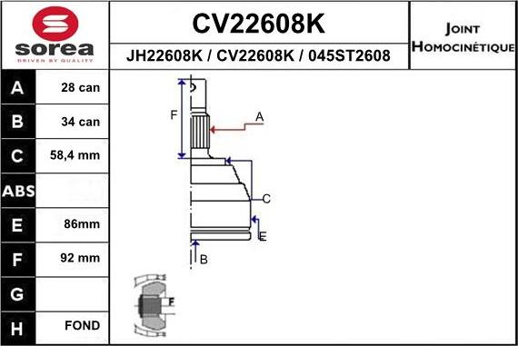 EAI CV22608K - Šarnīru komplekts, Piedziņas vārpsta ps1.lv