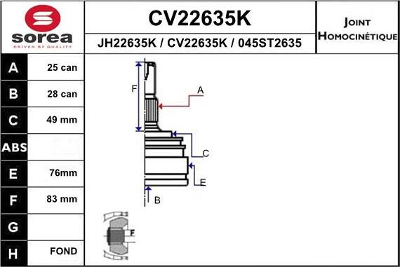 EAI CV22635K - Šarnīru komplekts, Piedziņas vārpsta ps1.lv