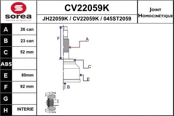 EAI CV22059K - Šarnīru komplekts, Piedziņas vārpsta ps1.lv