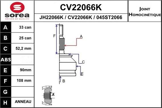 EAI CV22066K - Šarnīru komplekts, Piedziņas vārpsta ps1.lv