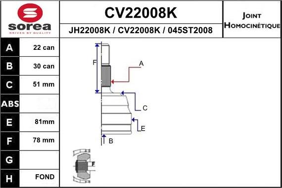 EAI CV22008K - Šarnīru komplekts, Piedziņas vārpsta ps1.lv