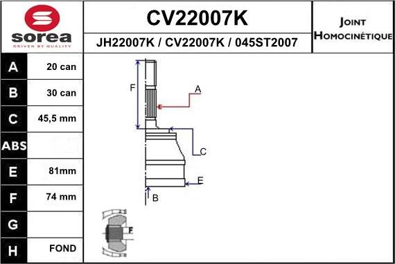 EAI CV22007K - Šarnīru komplekts, Piedziņas vārpsta ps1.lv