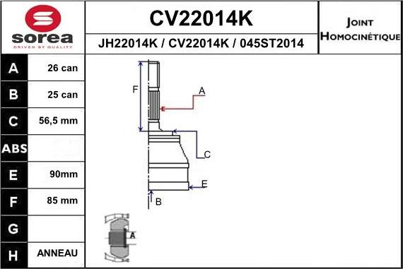 EAI CV22014K - Šarnīru komplekts, Piedziņas vārpsta ps1.lv