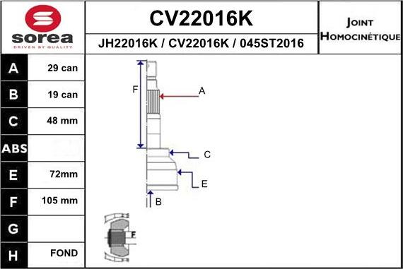 EAI CV22016K - Šarnīru komplekts, Piedziņas vārpsta ps1.lv