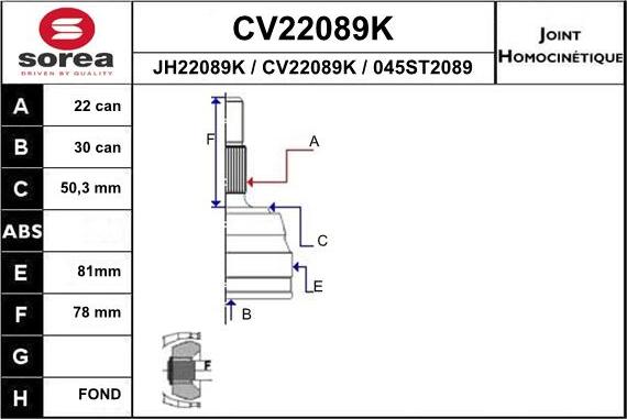 EAI CV22089K - Šarnīru komplekts, Piedziņas vārpsta ps1.lv