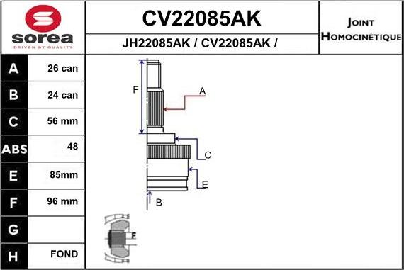 EAI CV22085AK - Šarnīru komplekts, Piedziņas vārpsta ps1.lv