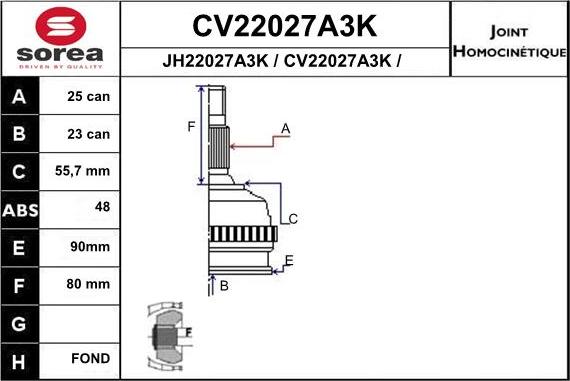 EAI CV22027A3K - Šarnīru komplekts, Piedziņas vārpsta ps1.lv