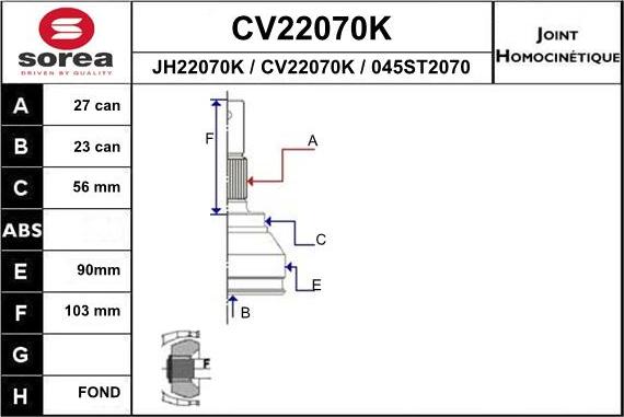 EAI CV22070K - Šarnīru komplekts, Piedziņas vārpsta ps1.lv